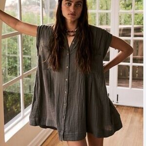 Free People Not So Basic Shirtdress Tunic XL Washed Black Like New